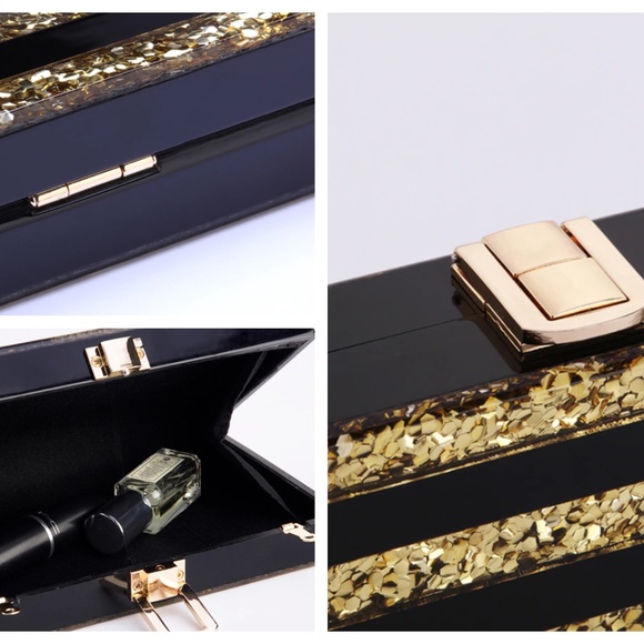 Black & Gold Striped Acrylic Handbag - Picture 5 of 6